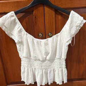 White Eyelet Off-Shoulder Top small urban romantics